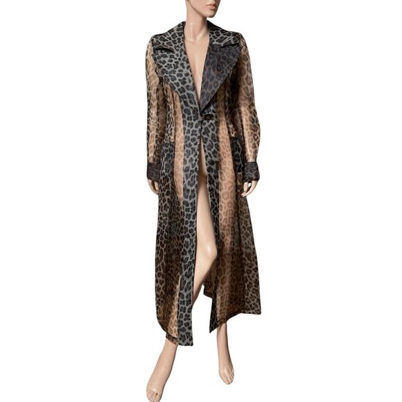 Vintage Sheer Leopard Print Duster Jacket Coat One Button Closure Size Fit Large